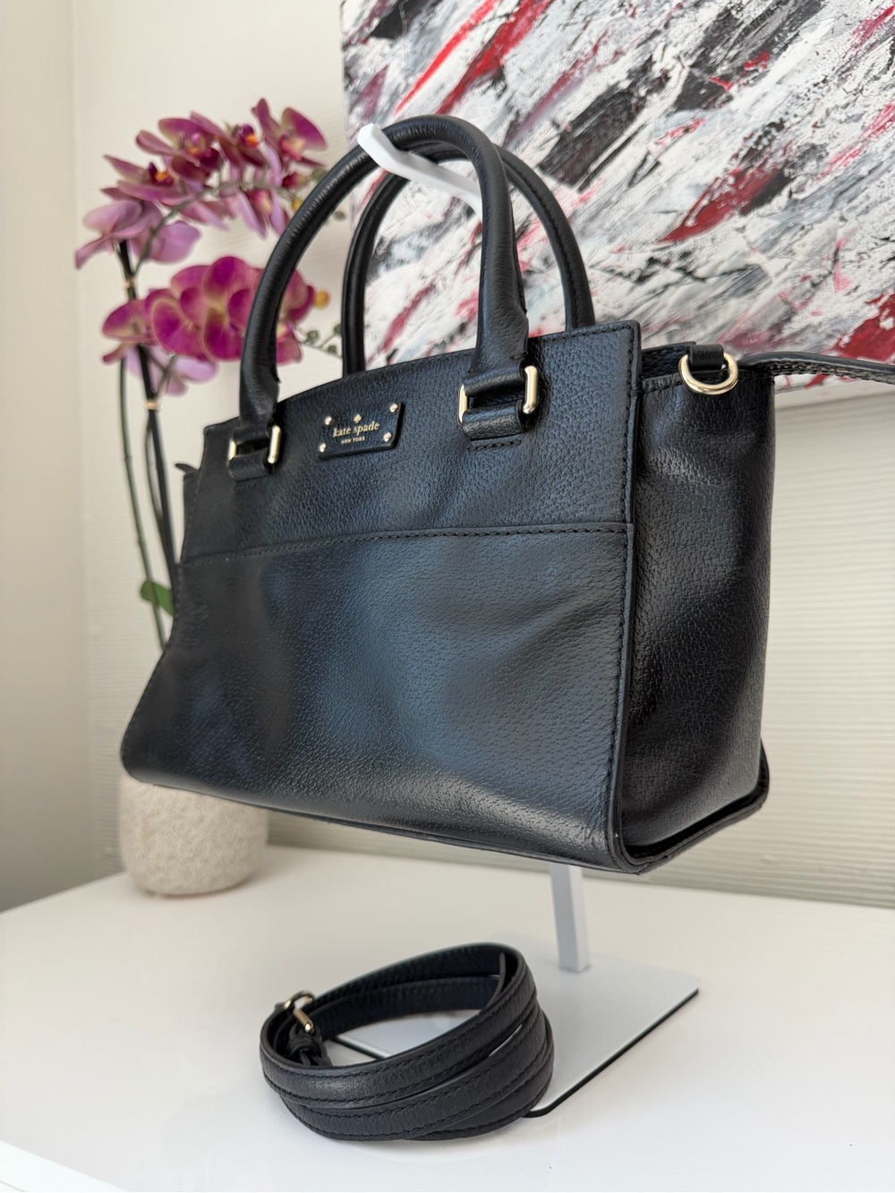 Kate Spade Grove Street Small Lana Black Leather Satchel Crossbody WKRU5323